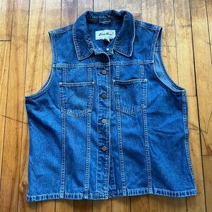 Vtg Eddie Bauer Blue Denim Button Down Vest Women’s XL Western Cowgirl